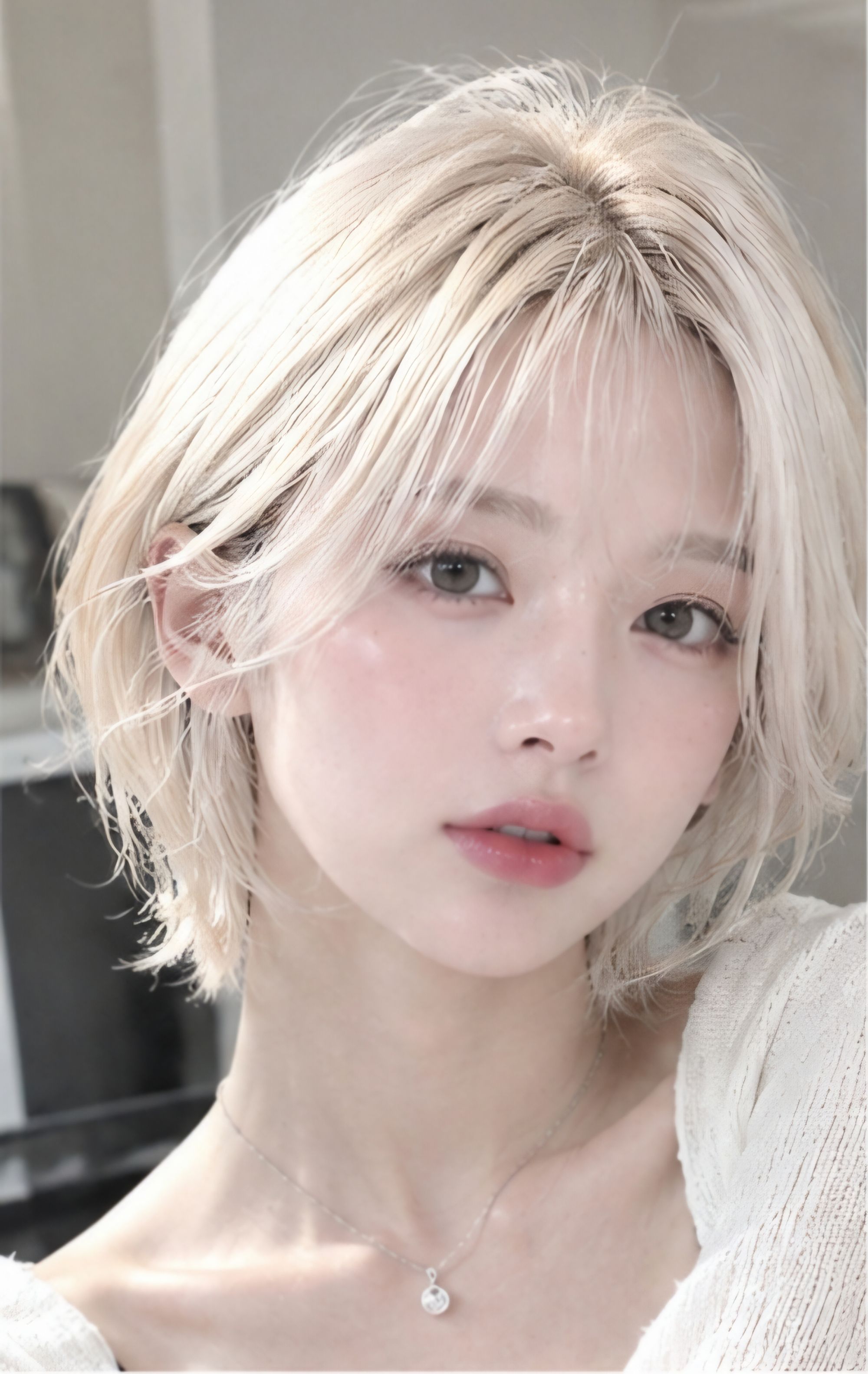 성신여대미용실 단발레이어드컷 백금베이지 헤어
