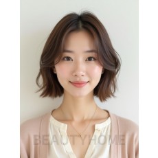 그레ige 브라운 어깨 인버티드 단발+사이드뱅
