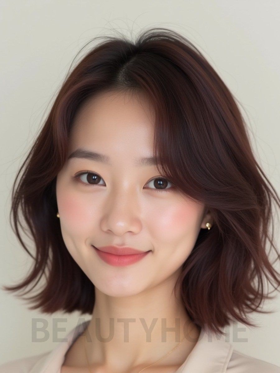 마호가니 쇄골 웨이브 단발+사이드뱅