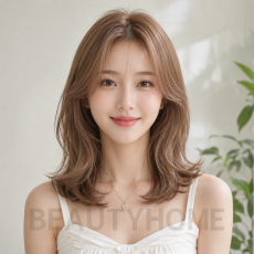 여자 중단발 빌드펌 밀크티 베이지 염색