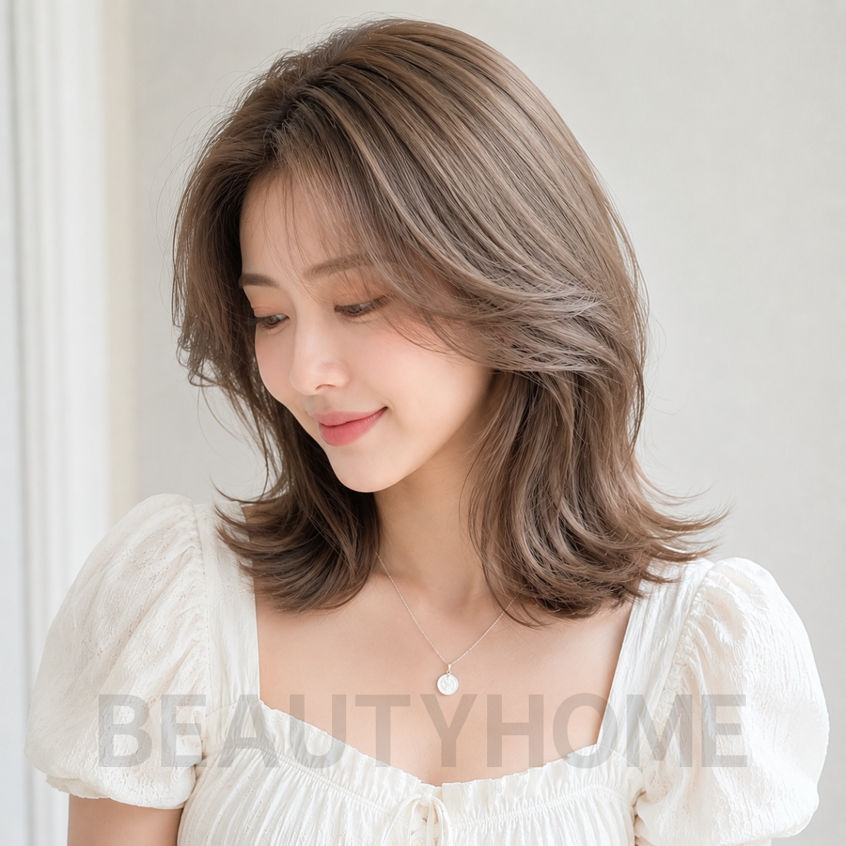 여자 중단발 빌드펌 애쉬 베이지 염색