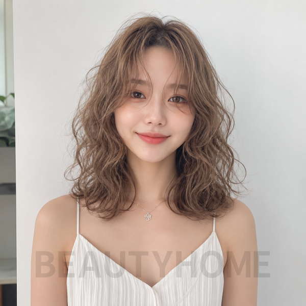 여자 중단발 히피펌 애쉬 베이지 염색