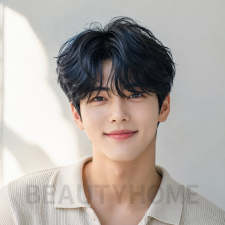 남자 리프컷 블루 블랙 염색