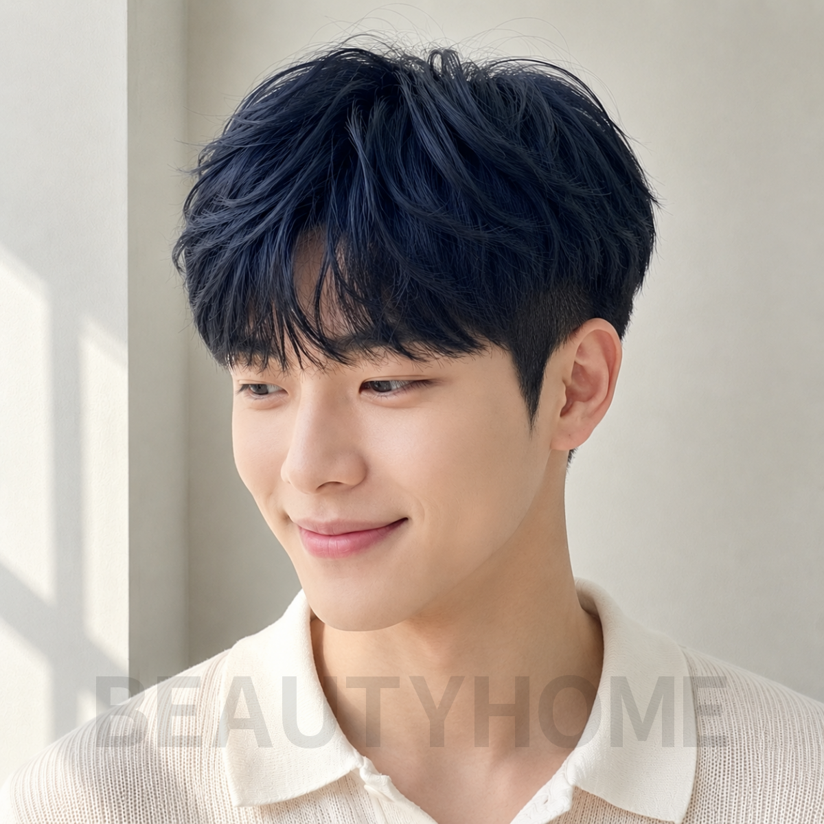 남자 투블럭컷 블루 블랙 염색