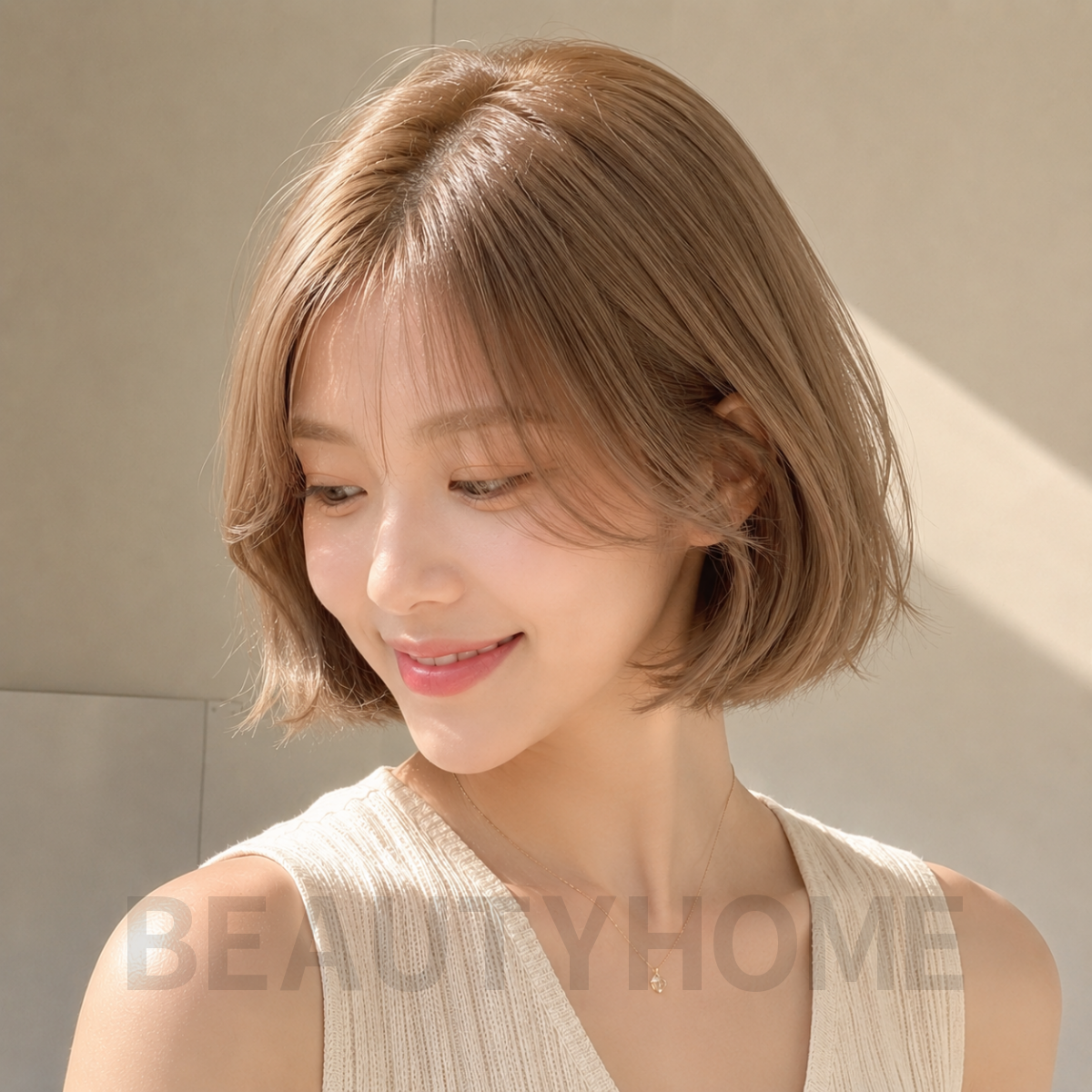 여자 단발 보브컷 밀크티 베이지 염색