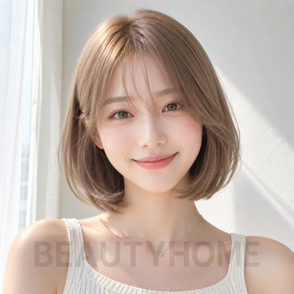 여자 단발 보브컷 밀크티 베이지 염색