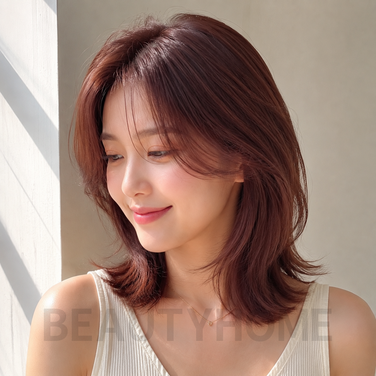 여자 중단발 레이어드컷 로즈 브라운