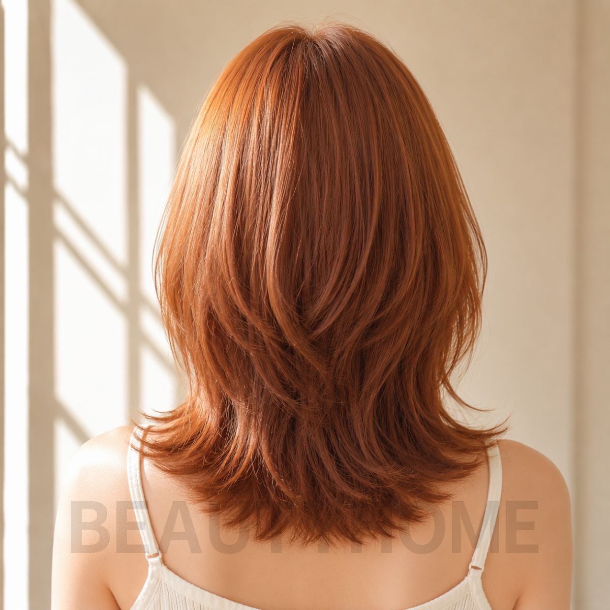 여자 중단발 레이어드컷 오렌지 브라운 염색