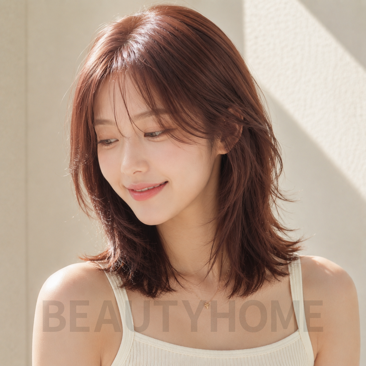 여자 중단발 허쉬컷 로즈 브라운 염색