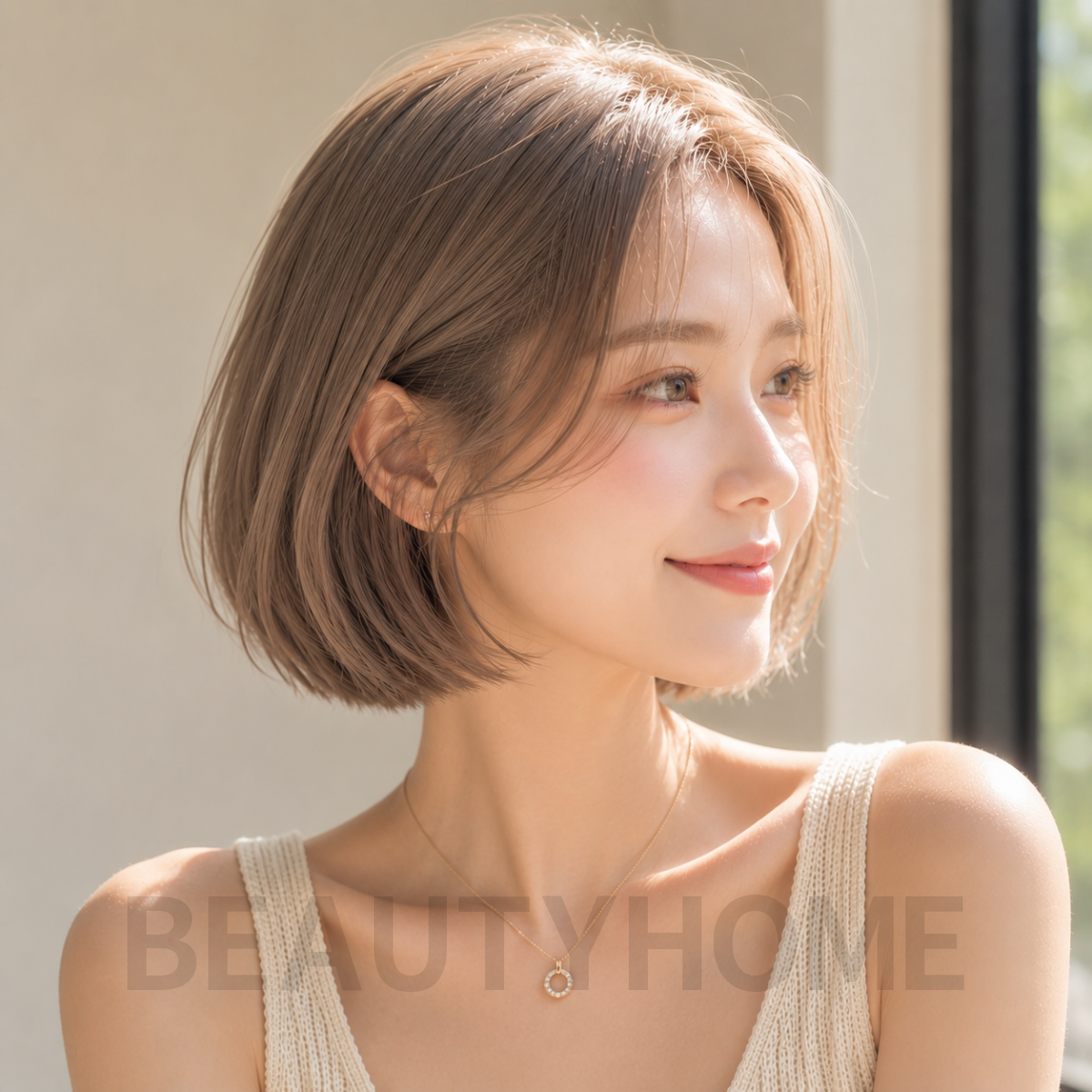 여자 스칸디 보브컷 헤이즐 베이지 염색4