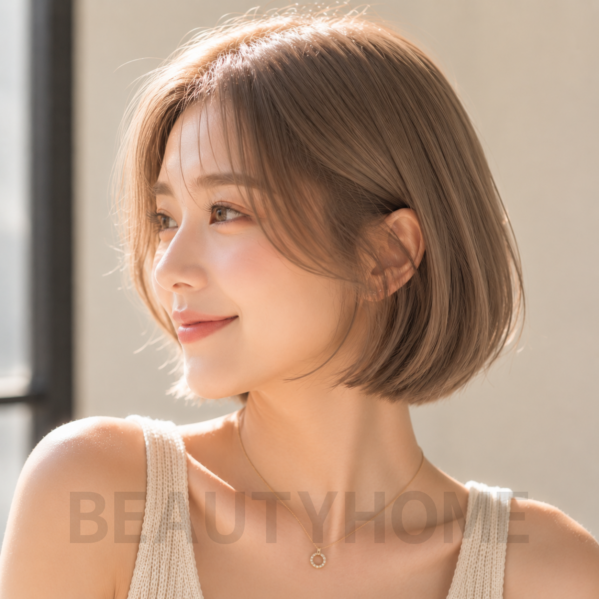 여자 스칸디 보브컷 헤이즐 베이지 염색4