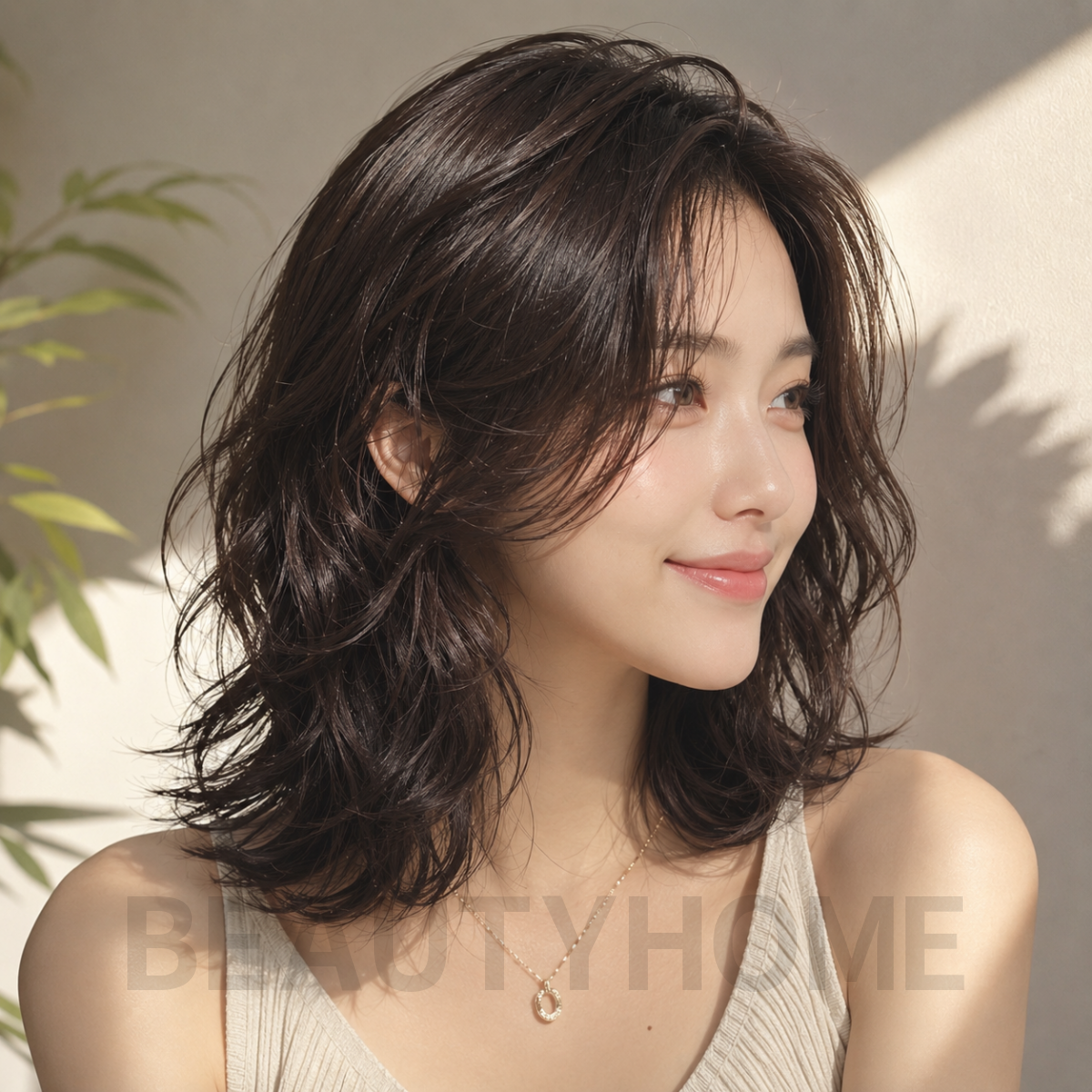여자 중단발 텍스처 웨이브펌 익스펜시브 브루넷