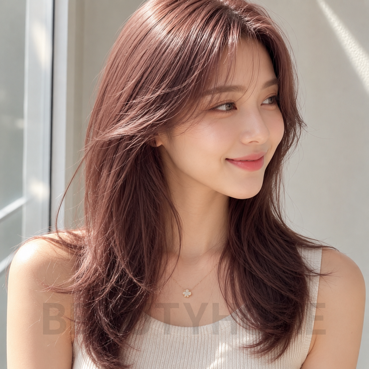 여자 허쉬 레이어드컷 로즈브라운 염색