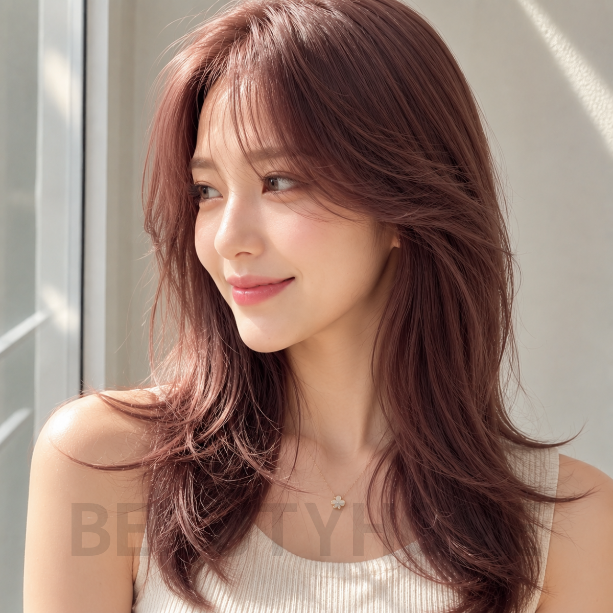 여자 허쉬 레이어드컷 로즈브라운 염색