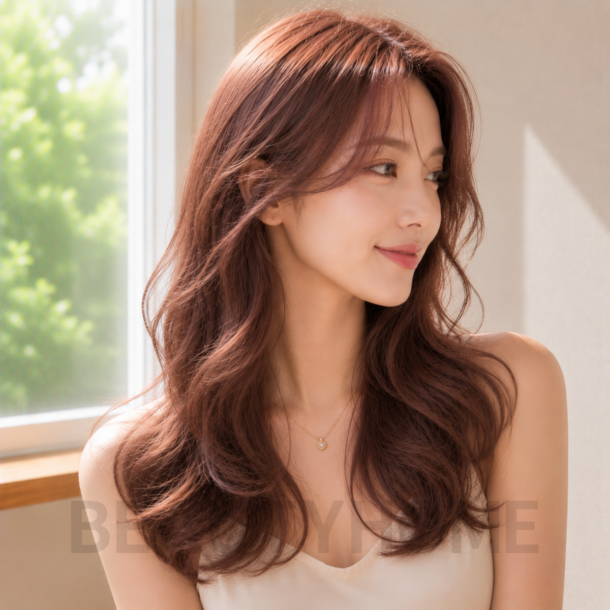 여자 내추럴 S컬펌 로즈 브라운 염색