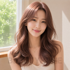 여자 내추럴 S컬펌 로즈 브라운 염색