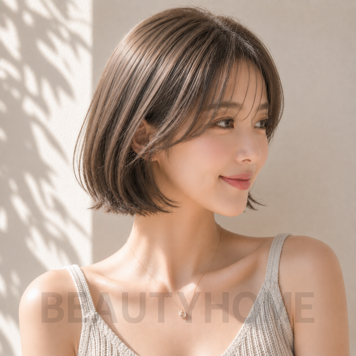 여자 단발 레이어드 보브컷 애쉬 브라운 염색