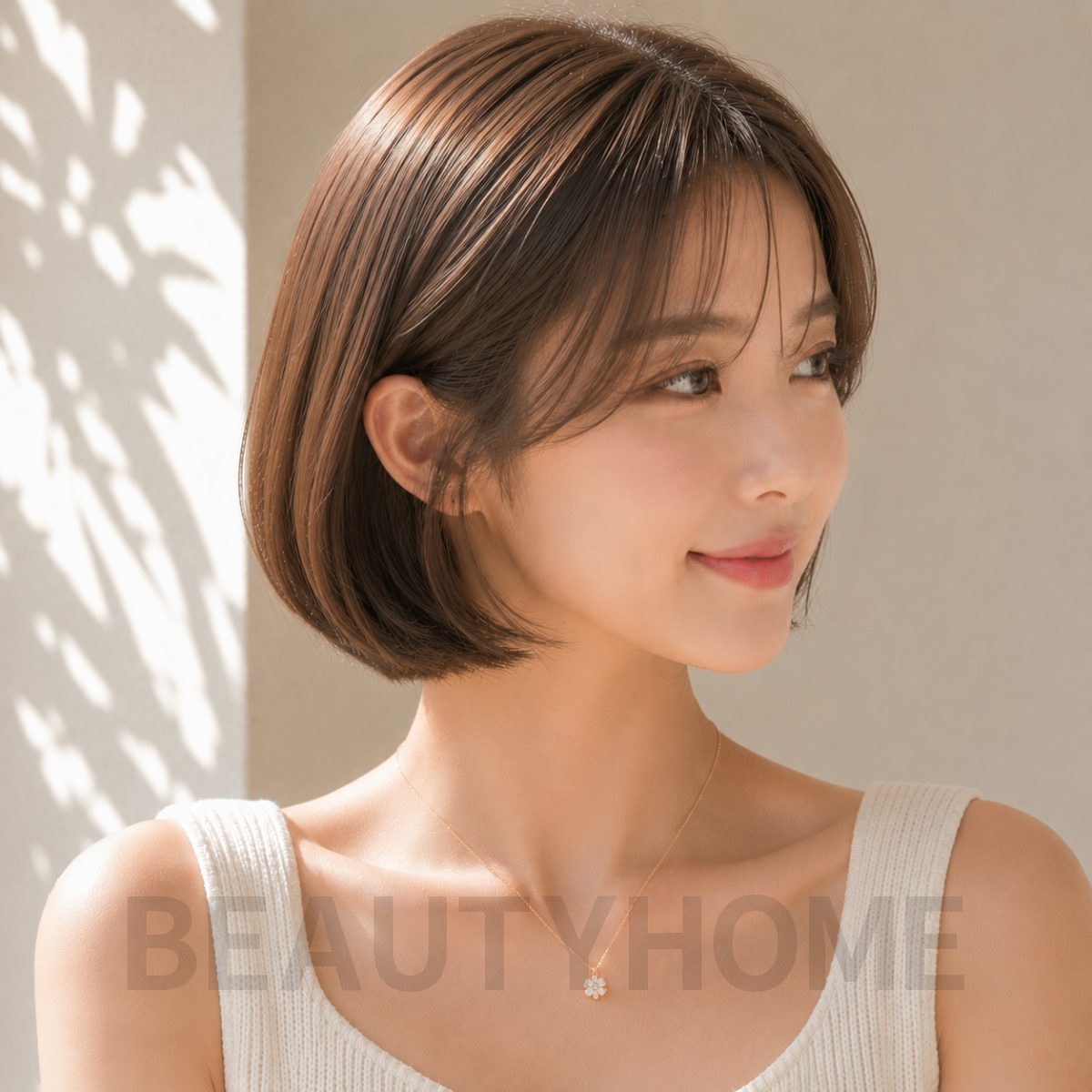 여자 단발 미니 보브컷 코코아 브라운 염색