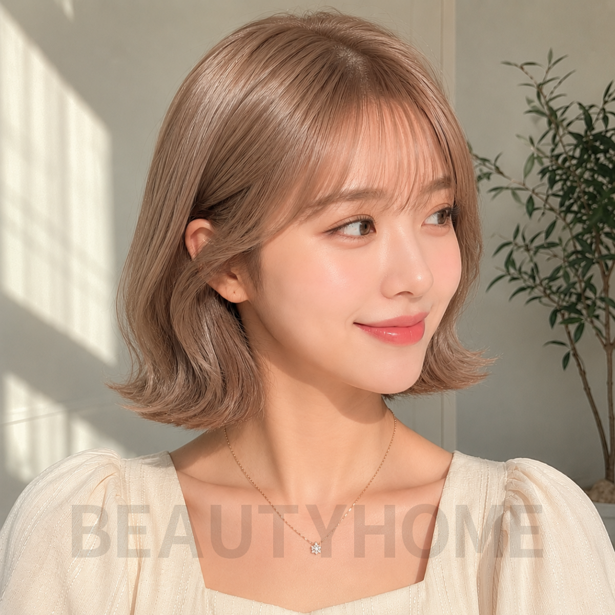 여자 단발 위켄드 보브컷 헤이즐 베이지 염색