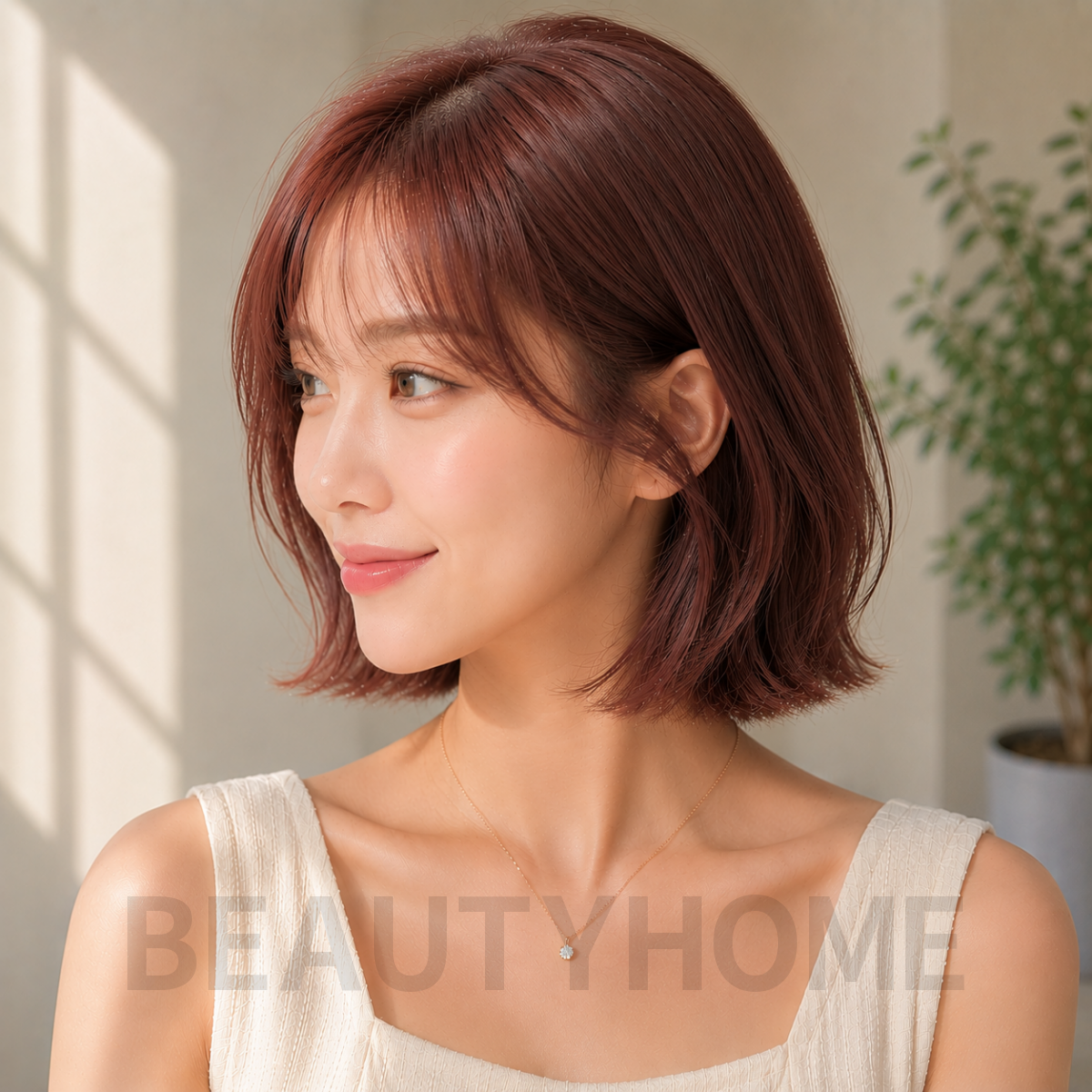 여자 단발 테슬컷 로즈 브라운 염색