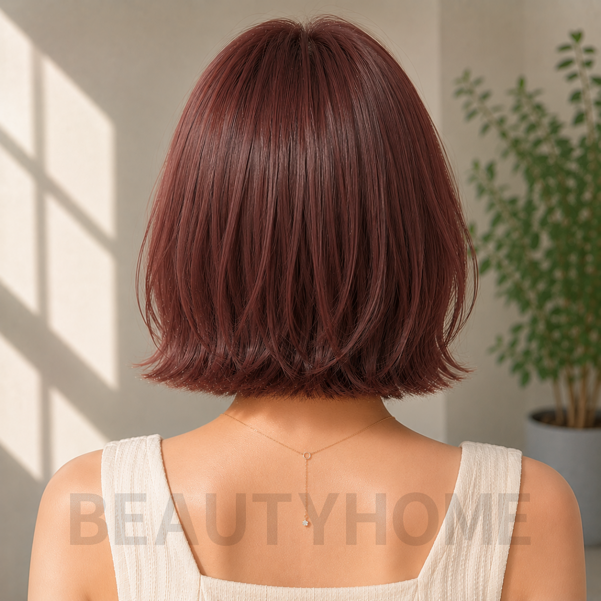 여자 단발 테슬컷 로즈 브라운 염색
