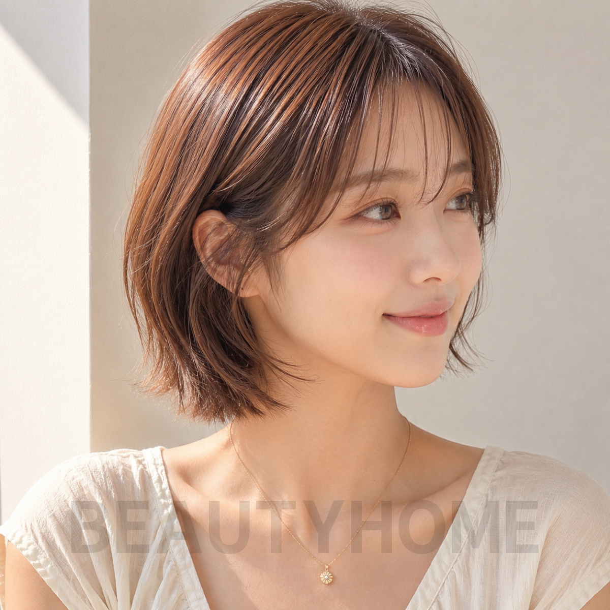 여자 단발 허쉬 보브컷 로즈 브라운 염색