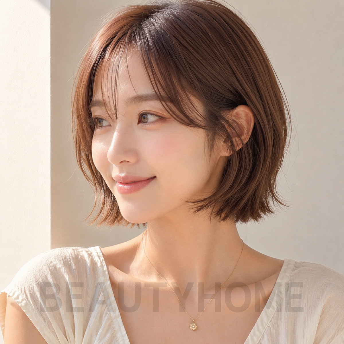 여자 단발 허쉬 보브컷 로즈 브라운 염색