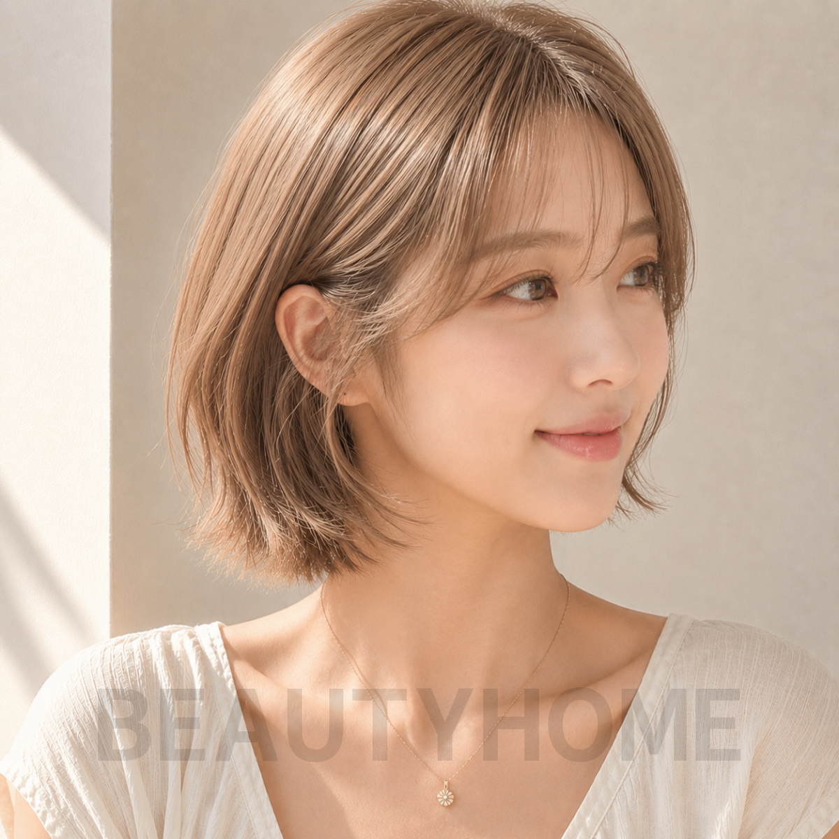 여자 단발 허쉬 보브컷 밀크티 베이지 염색