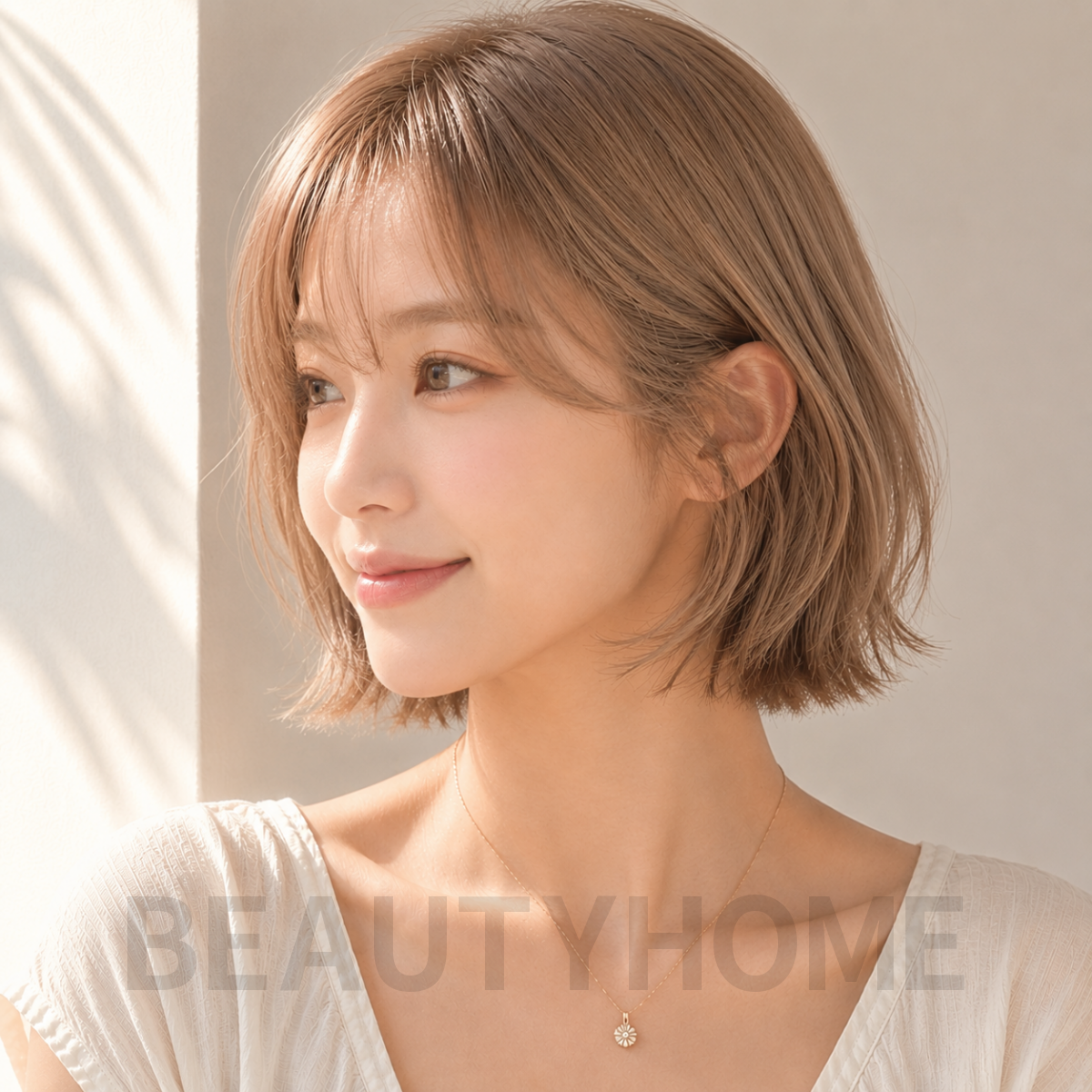 여자 단발 허쉬 보브컷 밀크티 베이지 염색