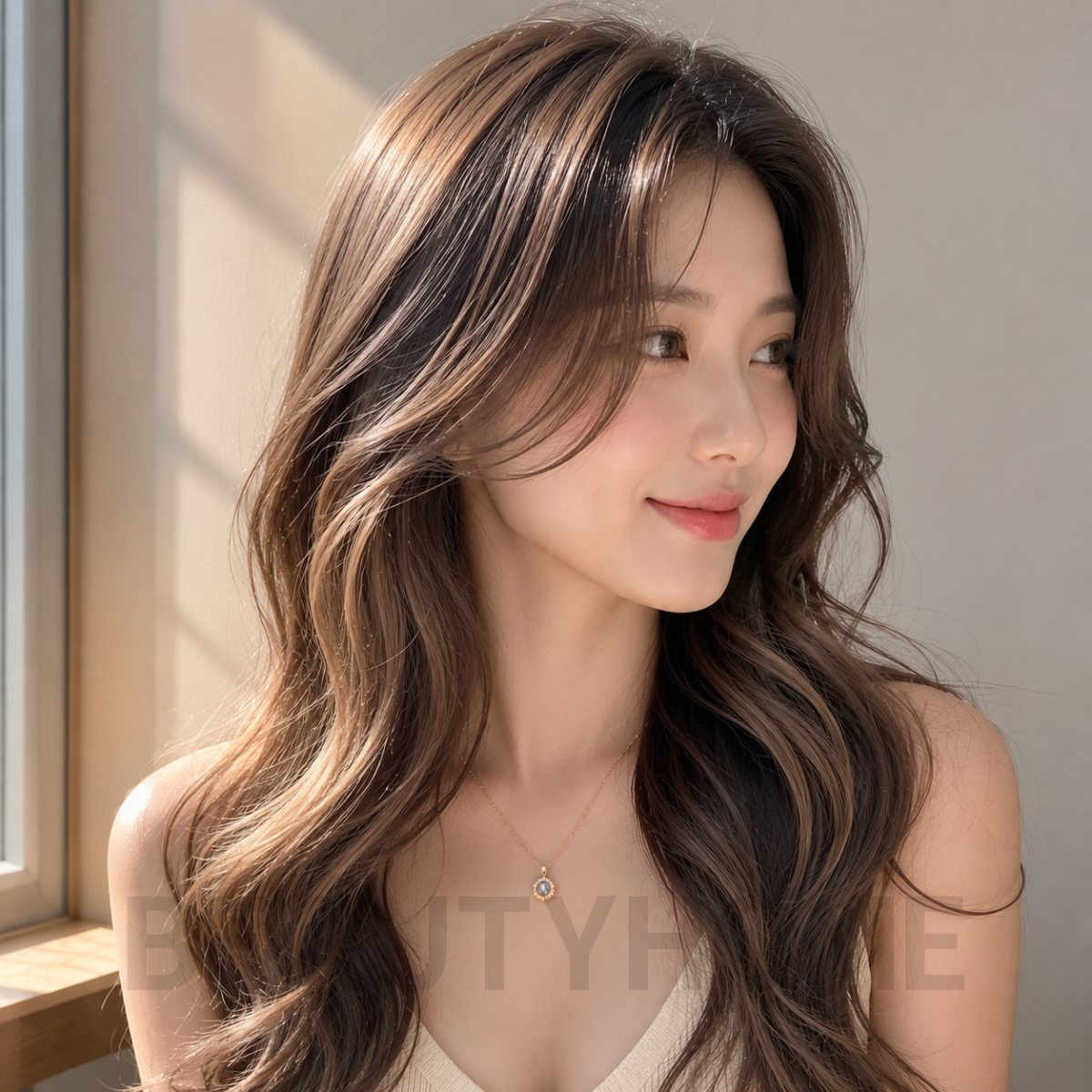 여자 머메이드 웨이브펌 발레아쥬 브라운 염색