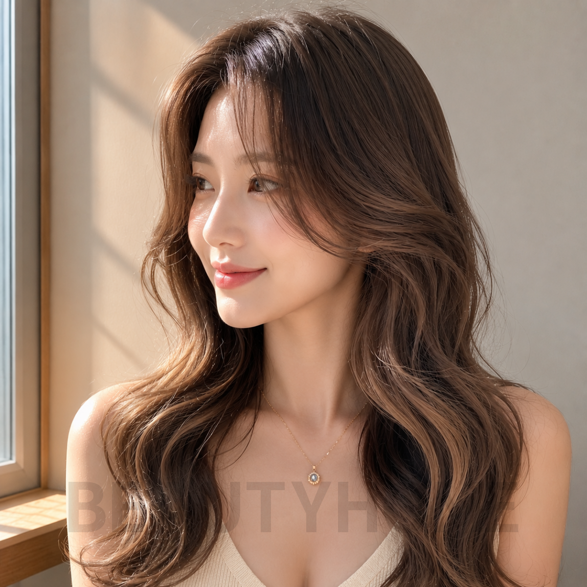 여자 머메이드 웨이브펌 발레아쥬 브라운 염색