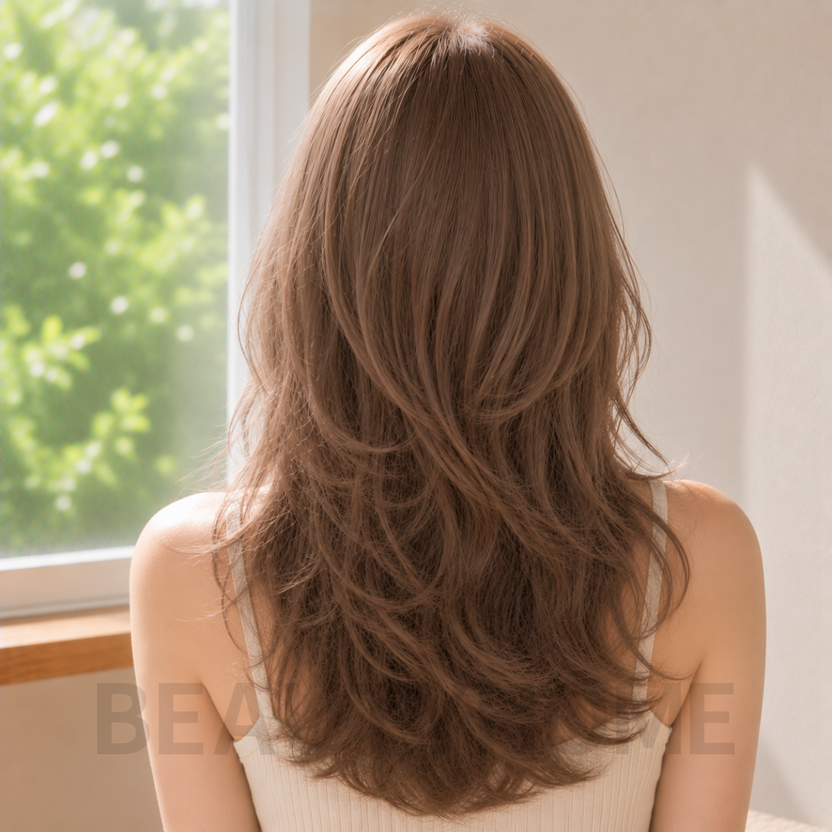 여자 볼륨 레이어드펌 애쉬 베이지 염색