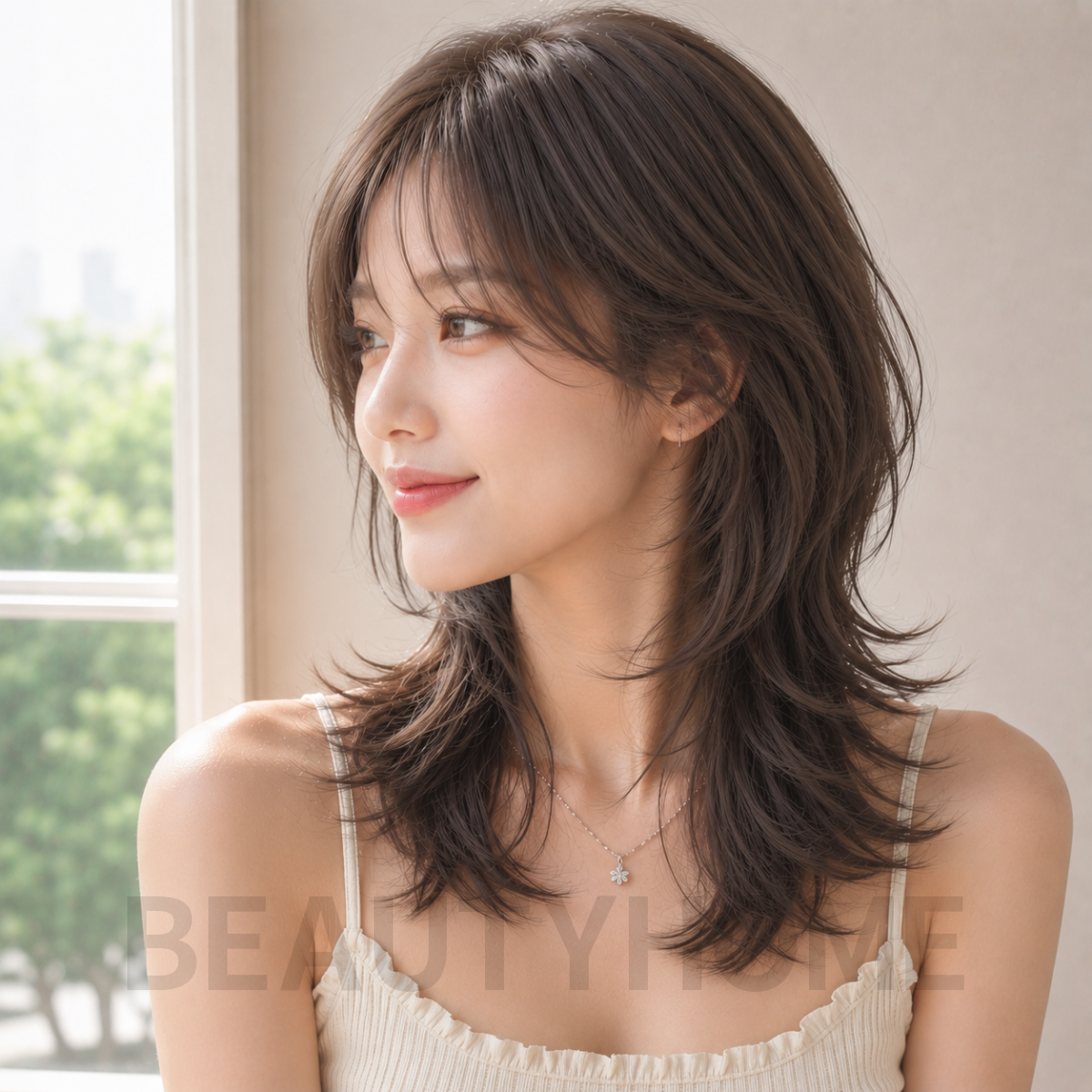 여자 소프트 울프컷 애쉬 브라운 염색