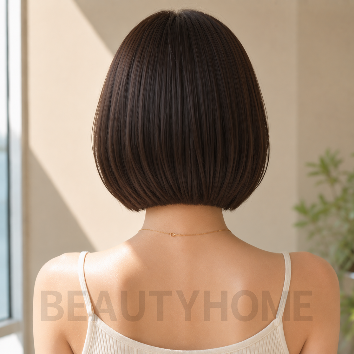 여자 슬릭 보브컷 다크 초콜릿 브라운 염색