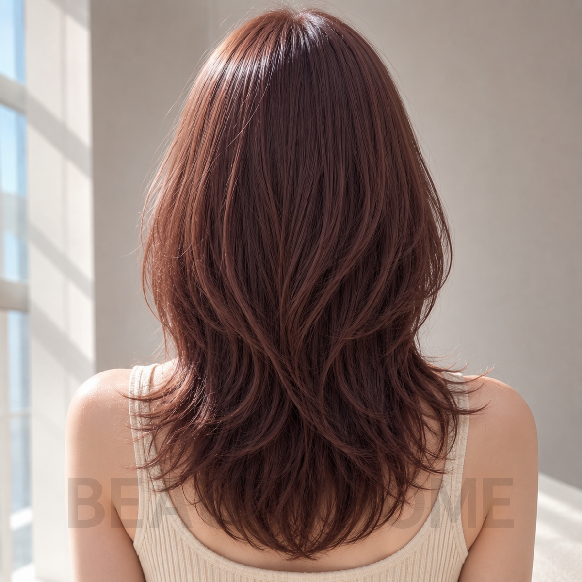 여자 허쉬 레이어드컷 로즈브라운 염색