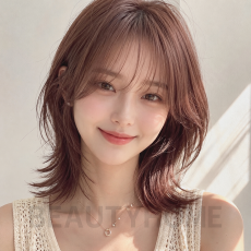 여자 중단발 허쉬컷과 로즈 브라운 염색
